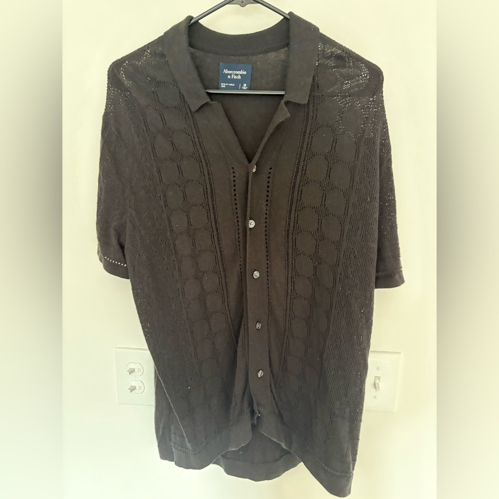 Abercrombie & Fitch Black Short Sleeve Button Down Sweater